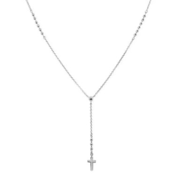 Tiny Small Cross Bead Drop Y Necklace in 925 Sterling Silver - Picture 2 of 2